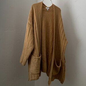 TopShop Slouchy Soft Open Front Pocket Longline Chunky Knit Cardigan, Camel Sz S